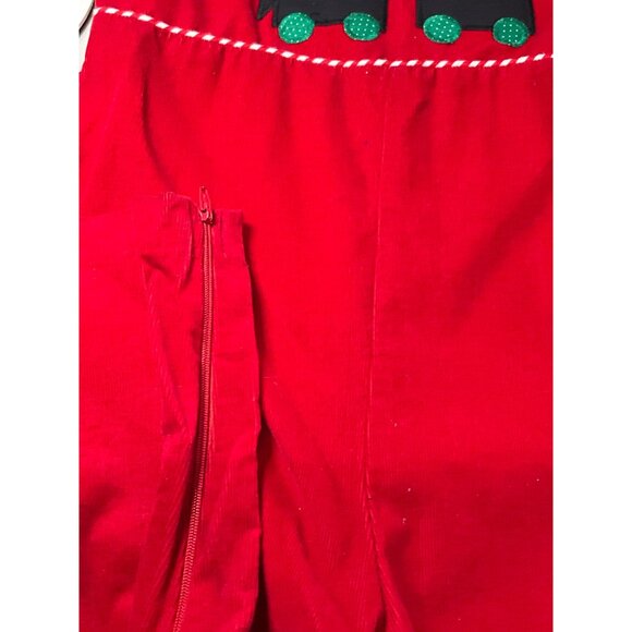 Red Corduroy Train Applique‎ Overalls Size 4T By Funtasia! Too - Picture 4 of 7